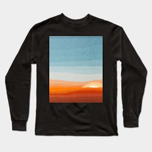 Sunset landscape, Mid century art print Long Sleeve T-Shirt